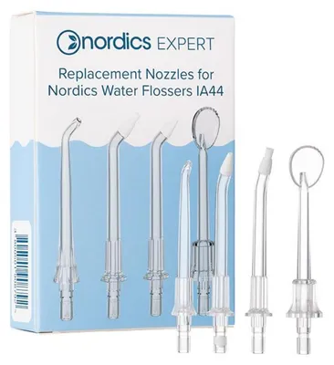 Obrázok produktu pre Sada 4 ks náhradných trysiek na zubný prúd Nordics IA44, komplexná ústna hygiena, priehľadné