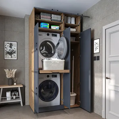 Produktbild von Roomart DORA-I Waschmaschinen-Überbauschrank 115 cm breit, Anthrazit-Eiche