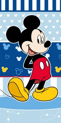 Obrázok produktu pre Disney Mickey Mouse detská plážová osuška Blue White Mouse logo pruhovaná hviezda 70 x 140 cm 100% bavlna