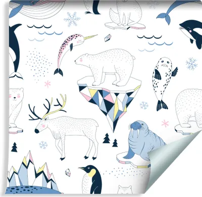 Produktbild von 10m VLIES TAPETE Rolle Kinderzimmer Wilde Tiere Arktis XXL