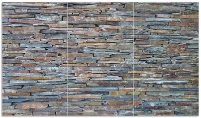 Produktbild von Wallario Herdabdeckplatte aus Glas, Größe 90 x 52 cm 3-teilig, Motiv Natursteinmauer in grau braun