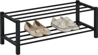 Produktbild von Schuhregal NAVAN Metall Schwarz, robuste Schuhbank mit 2 Ablagen, platzsparende Schuhkommode, ideal für Schuhregal offen, Schuhständer, Schuhregale