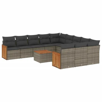 Produktbild von vidaXL 12-tlg. Garten-Sofagarnitur mit Kissen Grau Poly Rattan