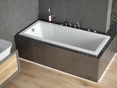 Produktbild von BADLAND Badewanne Rechteck Modern SLIM 180x80 Rand 15mm mit Ablaufgarnitur, Füßen und Wannenträger GRATIS