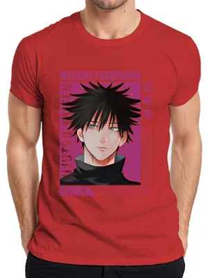 Zdjęcie produktu dla Megumi Fushiguro Jujutsu Kaisen Anime Fan Gift Manga Retro Koszulka Męska, Czerwony, L
