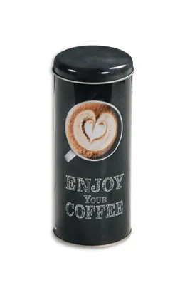 Produktbild von Stylische schwarze Kaffeedose für Pads mit Kaffeetassen-Motiv