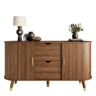 Produktbild von Sideboard, Kommode mit zwei Schiebetüren, zwei Schubladen, Küchenschrank und abgerundetem Eckschrank für Wohnzimmer