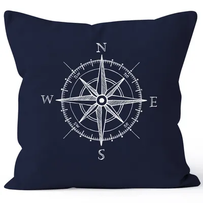 Produktbild von Kissenbezug Wind-Rose Kompass Kissen-Hülle Deko-Kissen 40x40 Baumwolle MoonWorks® navy unisize