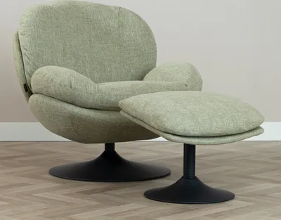 Produktbild von Bronx71 Sessel mit Hocker Isobel Leinen drehbar olivgrün