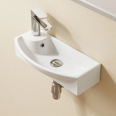 Produktbild von HOROW Hänge Waschbecken - 454 x 226 x 129 mm - Wandmontage Handwaschbecken Aufsatzwaschbecken Waschschale mit Hahnloch und Überlauf