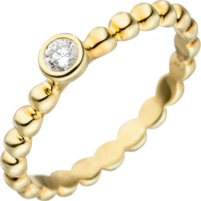 Produktbild von Damen-Ring Kugelring weiße Zirkonia Solitär 925 Silber Gelbgold vergoldet Innenumfang 52mm  Ø16.6mm