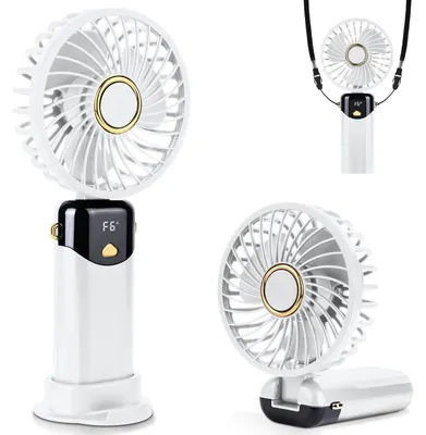 Immagine prodotto di Ventilatore portatile a batteria - Bianco, pieghevole - 6 velocità - Ricaricabile tramite USB