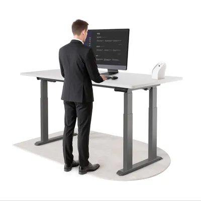 Produktbild von DESKSPACE Höhenverstellbarer Schreibtisch elektrisch mit leisem Dual-Motor – stabiles 4-Bein-Gestell (Grau Gestell, Weiß Tischplatte, 180×80 cm)