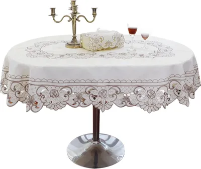 Immagine prodotto di Bianco Vintage ricamato tovaglie di pizzo Rosa Fiori Grigio Tovaglia Cut Out Sottobicchieri Ovale (Fiore Grigio, 130x172cm)