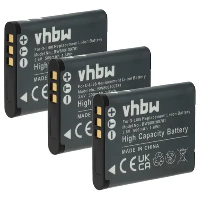 Produktbild von vhbw 3x Akku Ersatz für Pentax D-Li88 für Kamera (500 mAh, 3,6 V, Li-Ion)