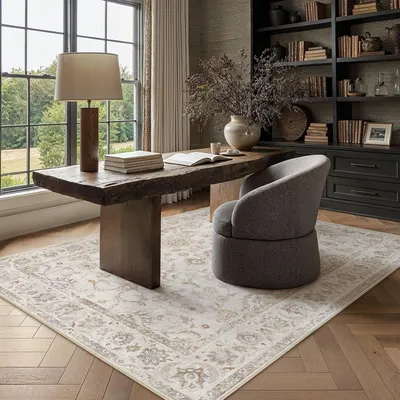Image de Tapis vintage beige, 120 x 170 cm - Lavable et antidérapant