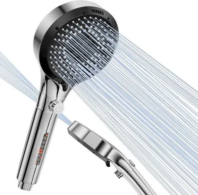 Image de Pomme de douche économe en eau avec filtre, 6 types de jets, eau calcaire
