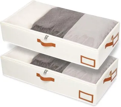 Zdjęcie produktu dla Składana komoda do umieszczenia pod łóżkiem – 2-częściowa – beżowa – 80 x 40 x 15 cm