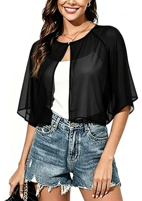 Imagen del producto de Omgoods - Elegante bolero tipo chaqueta para mujer, con mangas acampanadas