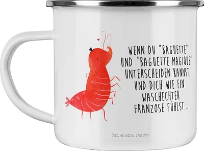 Produktbild von Mr. & Mrs. Panda Teetasse Garnele Franzose - Weiß - Geschenk, Meer, Kaffeepott, Krabbe, Emaille Tasse, metallbecher, Pott, becher, Französisch