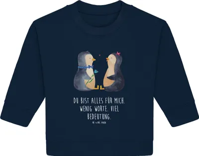 Produktbild von Mr. & Mrs. Panda Organic Baby Pullover Pinguin Pärchen 6. - 12. Monat - French Navy - Geschenk, Hochzeitstag, glücklich, Liebe, Bullover, Hochzeit