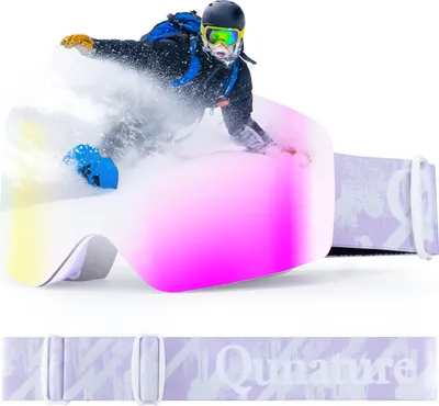 Produktbild von Qunature Rahmenlos Skibrille für Damen/Herren Goggles Anti-fog Schneebrille UV-schutz Rosa-lila