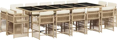 Produktbild von vidaXL 15-tlg. Garten-Essgruppe mit Kissen Beige Poly Rattan