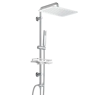 Produktbild von JOHO Regendusche Duschsystem ohne Duscharmatur, Duschset mit Duschablage, Edelstahl Duschstange, Kopfbrause 35x25cm Chrom