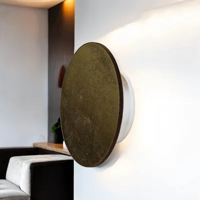 Produktbild von Wandlampe LED Metall Holz Ø 15 cm in Gold rund warmweißes Licht 3000 K 60 lm Modern