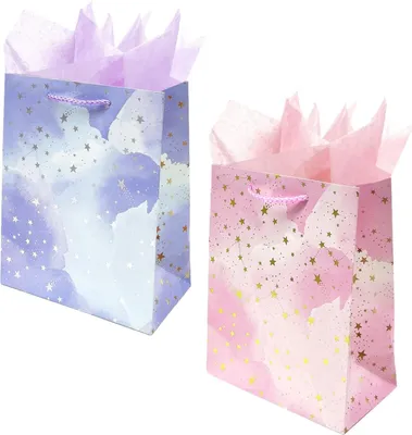 Produktbild von 2 Stück Geschenkbeutel mit 6 Stück Seidenpapier Geschenktüten für Geburtstage Hochzeiten Feiern (18 x 23 x 10 cm)