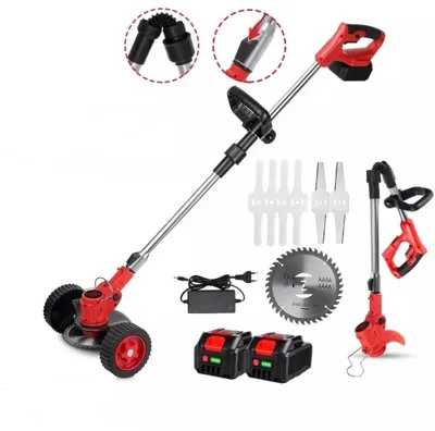 Image de Tondeuse-trimmeur sans fil sur roues - Trimmer - Tige télescopique - 3 types de lames - Léger - Coupe-bordures - Pour jardin et désherbage