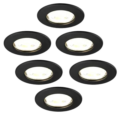Immagine prodotto di Set di 6 faretti LED da incasso, colore nero, 5W, luce bianco caldo, impermeabili IP65