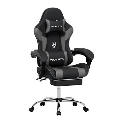 Produktbild von Gaming Stuhl mit Fußstütze, 135° verstellbarer Rückenlehne, Kopfstütze und Lendenkissen, höhenverstellbarer Bürostuhl,Schwarz-Grau