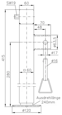 Obrázek produktu pro WINTERHOFF SF60-19-280 výsuvná klika pro plošinový přívěs o hmotnosti 1300 kg 415-655 mm
