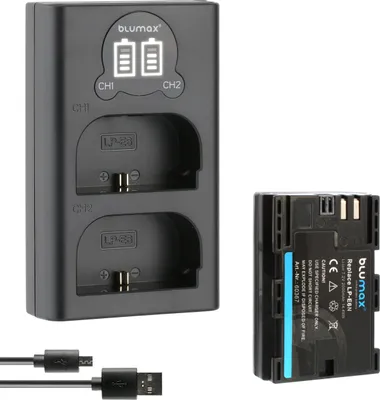 Produktbild von 1x Akku + LCD Lader für Canon LP-E6N  EOS 70D  7D 6D R7 R6 Mark II 2000 mAh 7,2V