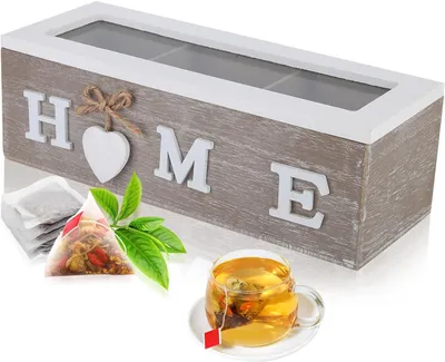 Productafbeelding van Theedoos van hout, met 3 compartimenten, 24 x 8 cm, voor het n van theezakjes