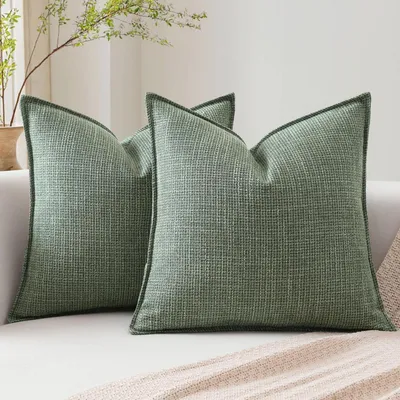 Produktbild von Kissenbezüge 2er Set Leinen-Optik 40x40 cm Graugrün Versteckter Reißverschluss