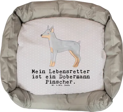 Produktbild von Mr. & Mrs. Panda Hundeliege Dobermann Pinscher Lebensretter - Grau Pastell - Geschenk, Valentinstag, Weihnachten, Vatertag, Geburtstag, Hund, Welpen
