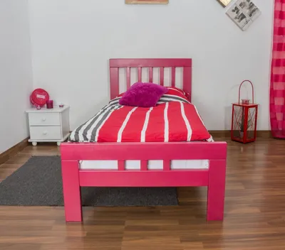 Produktbild von Kinderbett / Jugendbett "Easy Premium Line" K8, 90 x 200 cm Buche Vollholz massiv rosa lackiert