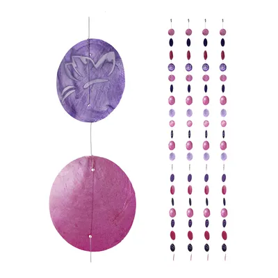 Image de Lot de 4 guirlandes Capiz Relaxdays, pour fenêtres, balcons, portes, rideaux en coquillages, guirlandes décoratives papillons, rose-lilas