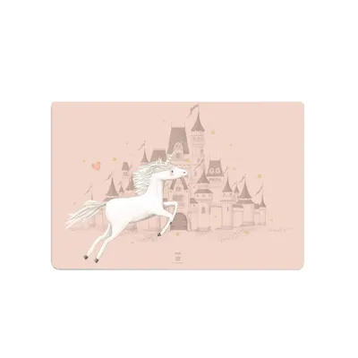 Produktbild von Schreibtischunterlage für Kinder – „Castel with Unicorn rosa“ – 60 x 40 cm – aus Premium Vinyl – Germany