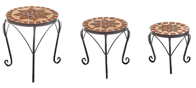 Produktbild von Kobolo Blumenhocker 3er Set TOSCANA orange Pflanzenständer Beistelltisch Tische Sofatische Couchtisch Deko Tisch Wohnzimmer Blumentisch Blumensockel