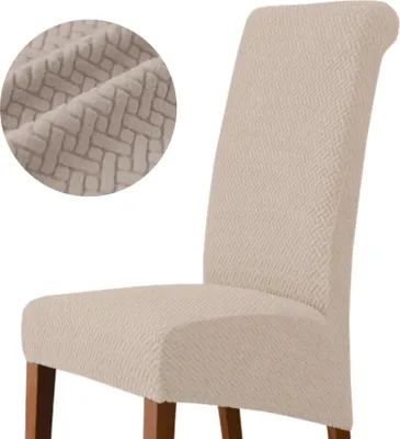 Produktbild von Stuhlhusse XL Beige Jacquard - Stretch Bezug - Elastic Stuhlbezug - Waschbar