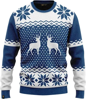 Produktbild von JAP Weihnachtspullover - Classic One - Perfekte Passform ohne Jucken - Damen und Herren - 2XL - Blau