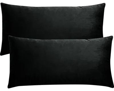 Samt Kissenbezüge 2er Set, 40x80 cm, schwarz, einfarbig