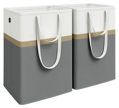 Image de Lot de 2 paniers à linge – 110 litres – avec poignées – gris et blanc – 45 x 40 x 65 cm