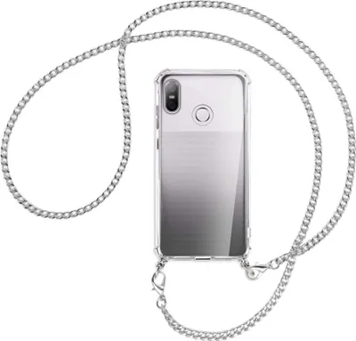 Produktbild von Handykette Backcover-Schutzhülle mit Band (Metall silberfarben) für HTC U12 life - silberfarbene Kette