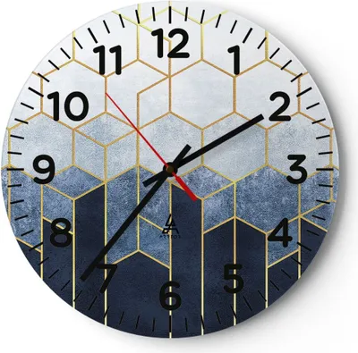 Produktbild von Wanduhr - Rund - Glasuhr - Abstraktion Figuren Geometrisch - 30x30cm - Schleichendes Uhrwerk - Lautlos - zum Aufhängen bereit - Dekoration Modern - Wanddekoration aus Glas - C4AR30x30-5135