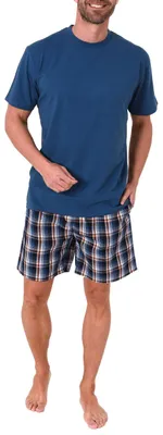 Produktbild von Herren Pyjama Shorty Schlafanzug kurzarm mit karierter Webshorts - 65349 ; blau , 50