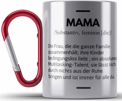 Produktbild von Trendation - Mama Edelstahl Tasse Karabiner Geschenk für Mutter von Kinder Sohn Tochter Muttertag Muttertagsgeschenk Beste Mama Danke Weihnachten Geburtstag Karabiner Edelstahl Tasse Karabiner Edelstahl (Rot)